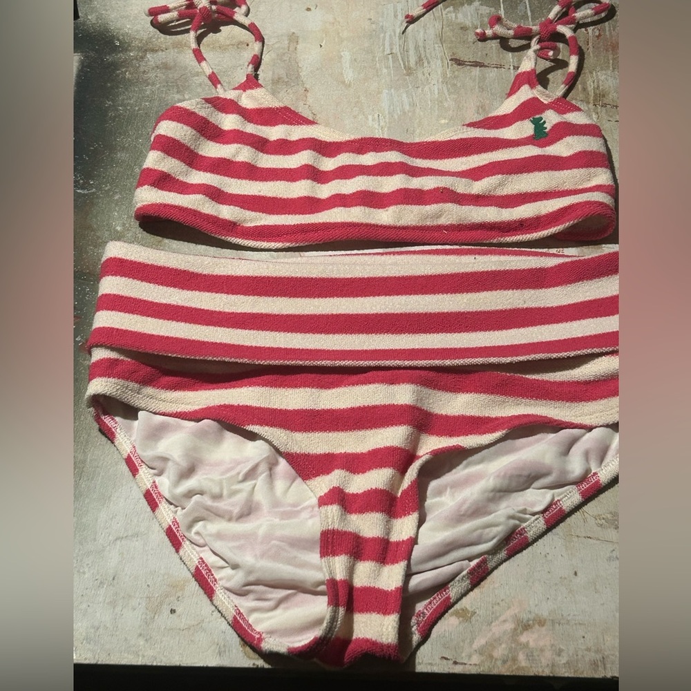 Juicy Couture Pink and White Striped Girls Two-Piece One-Piece Swim Set
